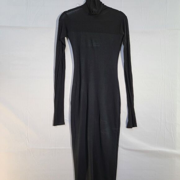 MARCELLAMODA Black Midi Dress Turtleneck Stretchable Bodycon Long Sleeve Size 00 - Picture 2 of 9